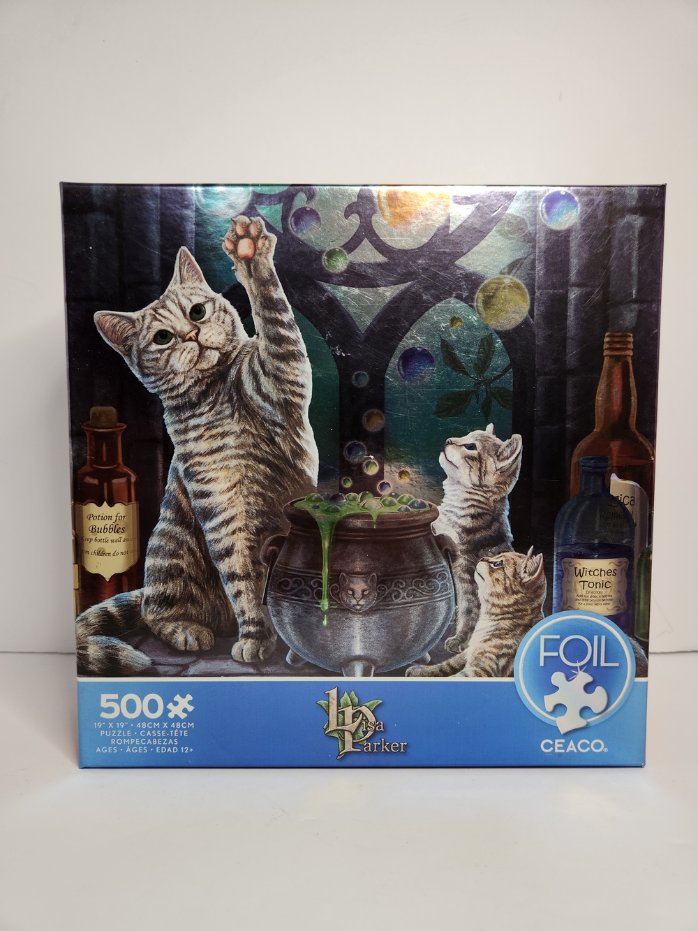 Lisa Parker Ceaco Foil 500-Piece Cat Puzzle – Black & Multicolor Artwork